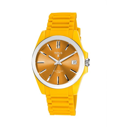 Steel Drive Fun Watch with banana colored Silicone strap