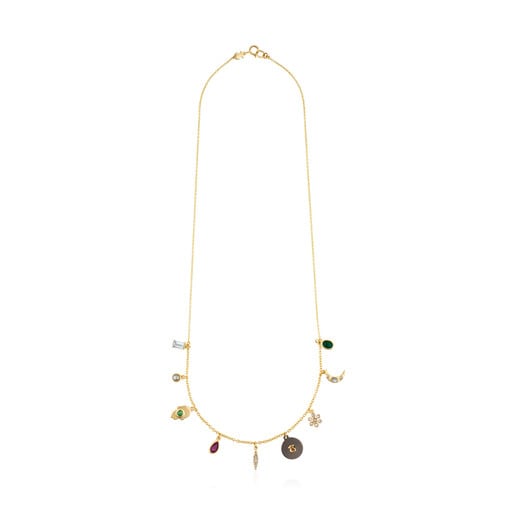 Gold Gem Power Necklace with Gemstones and Diamonds