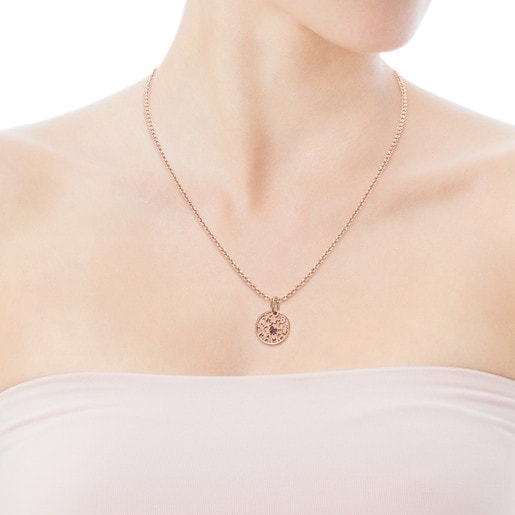 TOUS Small Mama Pendant in Rose Silver Vermeil with Ruby