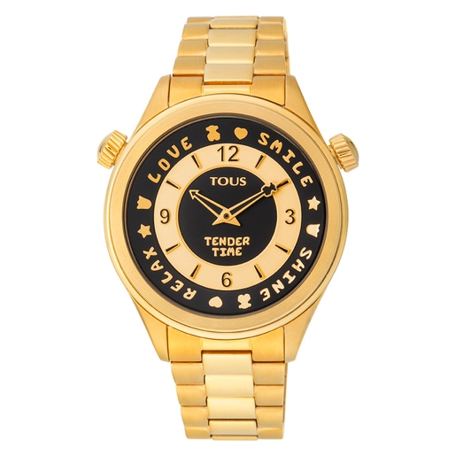 Gold-colored IP Steel Tender Time Watch with rotating bevel