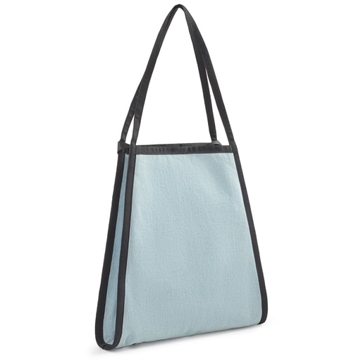 حقيبة تسوق من تشكيلة T Colors من الجينز المطرز بالترتر باللون الفضي
