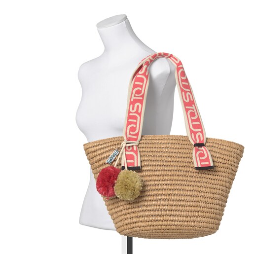 Large pink and natural colored TOUS Summer tote bag