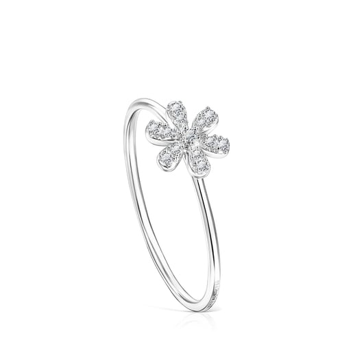 Anillo Color Blossom Mini Star de oro blanco, nácar y diamante