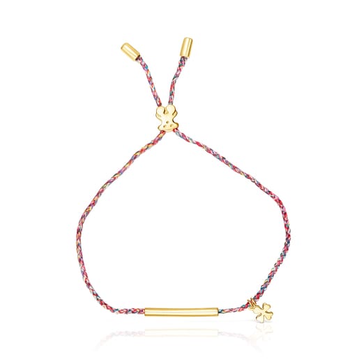 Pulsera trébol con baño de oro 18 kt sobre plata y hilo trenzado multicolor TOUS Good Vibes