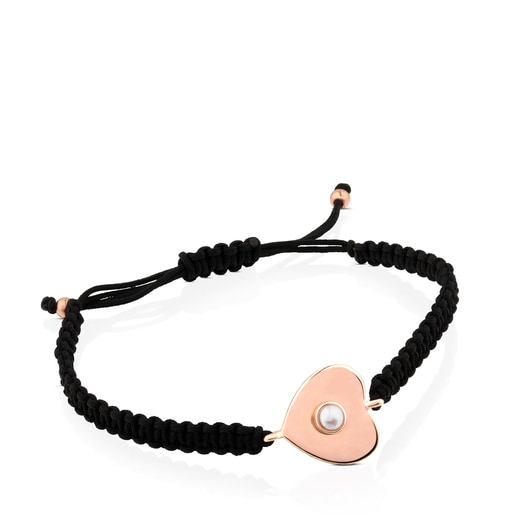 Armband Super Power aus rosa Vermeil-Silber und Kordel mit Perle