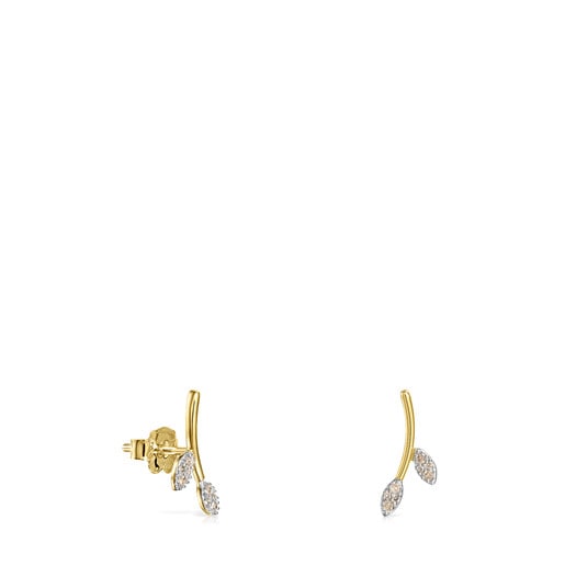 Gold Real Mix Leaf Earrings with Diamonds stud lock
