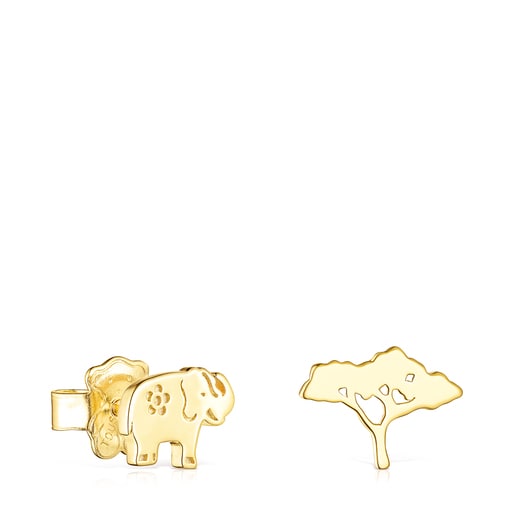 Pendientes elefante - árbol con baño de oro 18 kt sobre plata Save