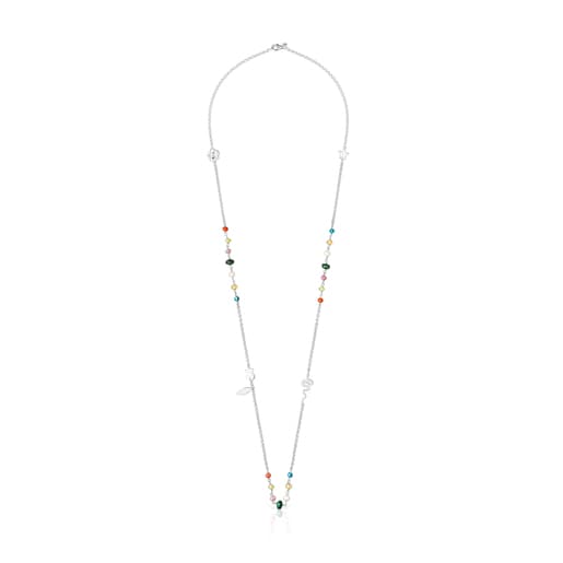 Long Silver Fragile Nature Necklace with Gemstones