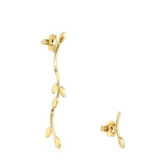 Gold Real Mix Leaf Earrings with Diamonds Leaf motifs