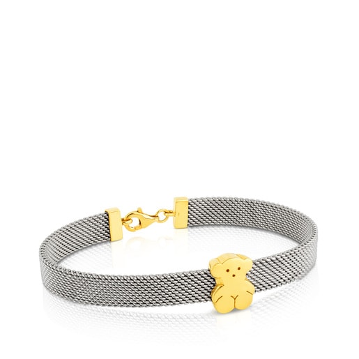 Gold and Steel Mesh Bracelet Bear motif