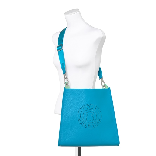 Niebieska skórzana torebka na ramię z kolekcji Leissa