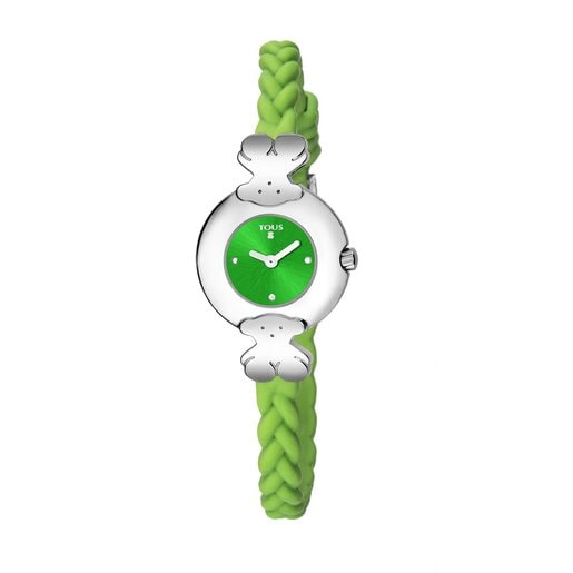 Reloj analógico Très Chic de acero con correa de silicona verde