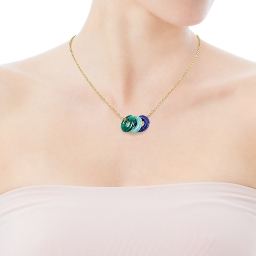 ネックレス Hold ディスク　45cm　イエローゴールドコーティング　天然石