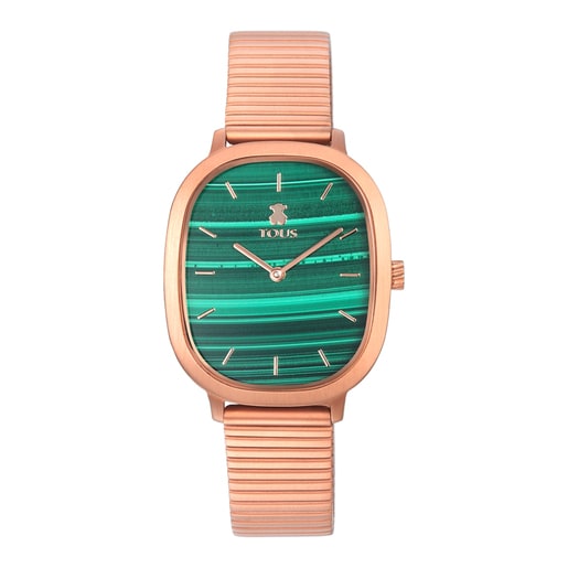 Orologio analogico in acciaio IP rosa Heritage Gems con quadrante in malachite