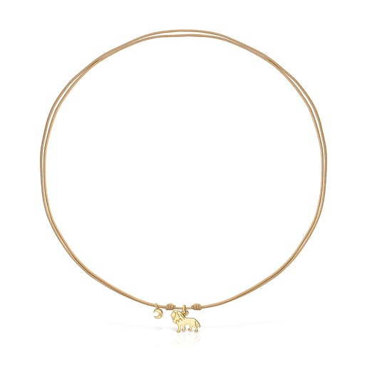 Silver Vermeil Save lion Necklace with beige Cord