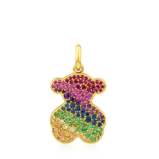 Gold Icon Gems Pendant with multicolor Sapphire big Bear motif