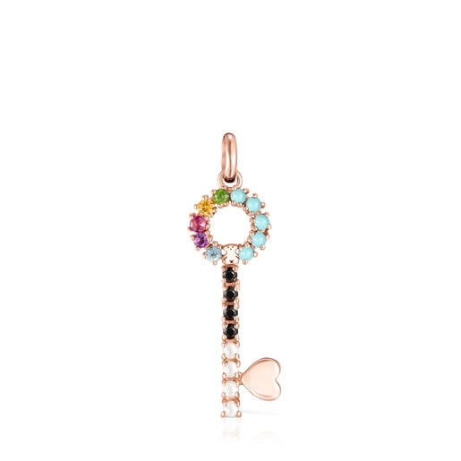 San Valentín key Pendant in Rose Silver Vermeil with Gemstones