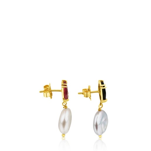 Pendientes ATELIER Precious Gemstones de oro con turmalinas y perlas cultivadas