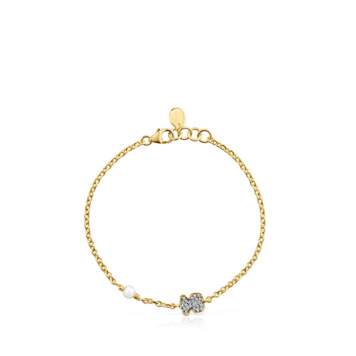 Nocturne bear Bracelet in Silver Vermeil with Diamonds and Pearl