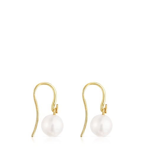 Aretes cortos Gloss con baño de oro 18 kt sobre plata y perla