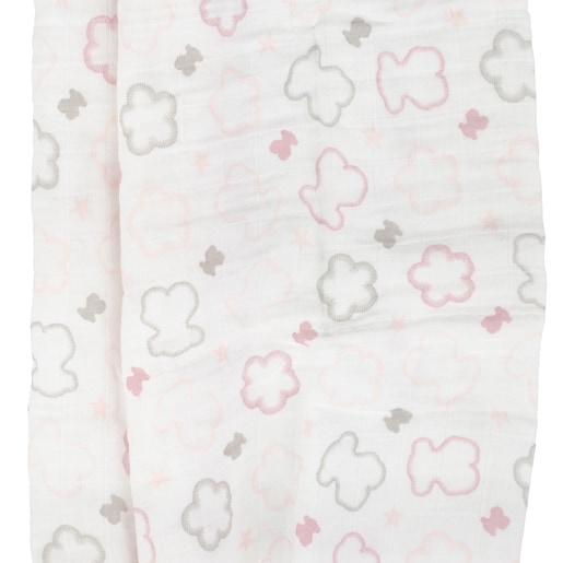 Muslin Blanket with Bears and Flowers in pink