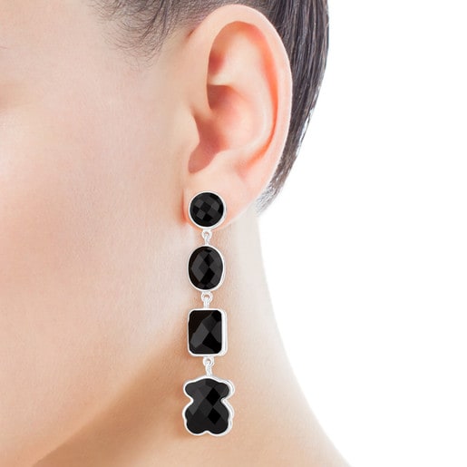 Pendientes de plata y oso de ónix TOUS Color