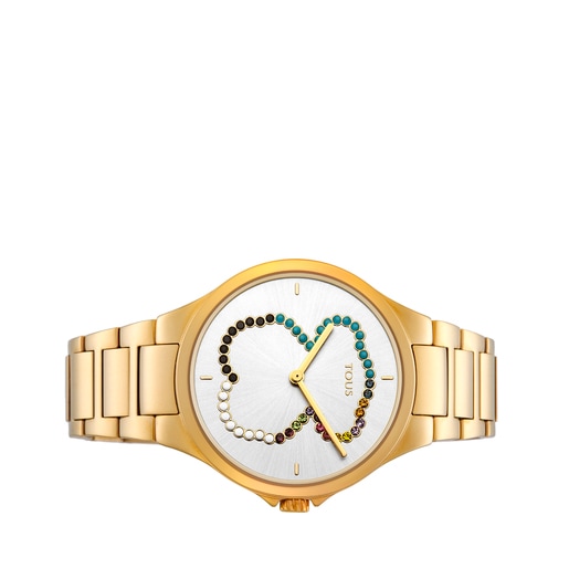 Gold-colored IP Steel bear Motion Straight Watch with crystals