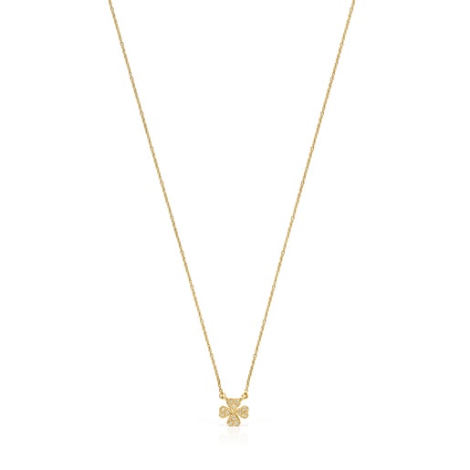 Gold TOUS Good Vibes clover Necklace with Diamonds | TOUS