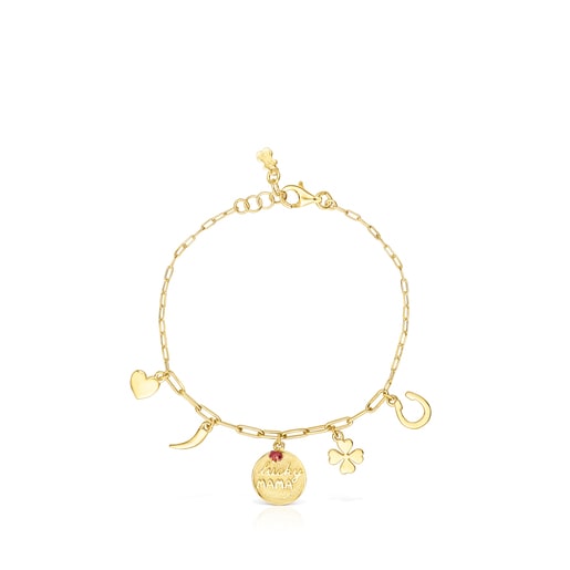 Pulsera TOUS Good Vibes Mama con baño de oro 18 kt sobre plata y rubí