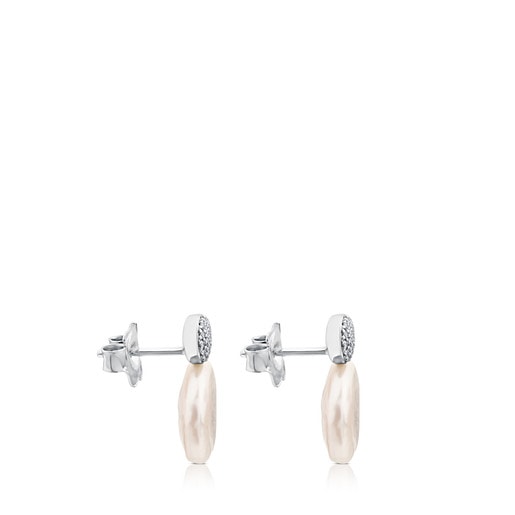 Boucles d'oreilles Alecia en Or blanc avec Perle et Diamant.