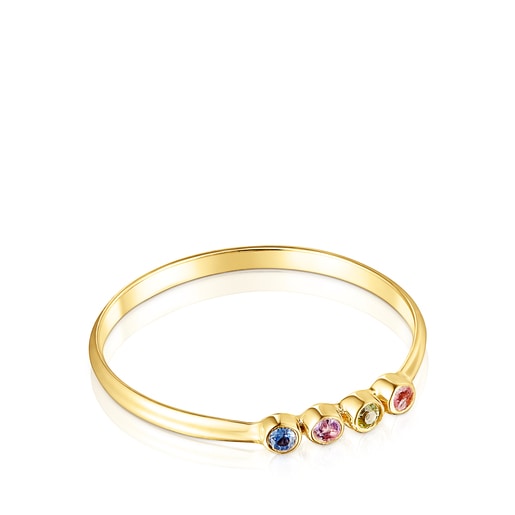 Золотое обручальное кольцо Straight Color с драгоценными камнями