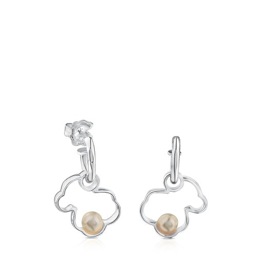 Silver TOUS Silueta Earrings with Pearl 1,6cm.