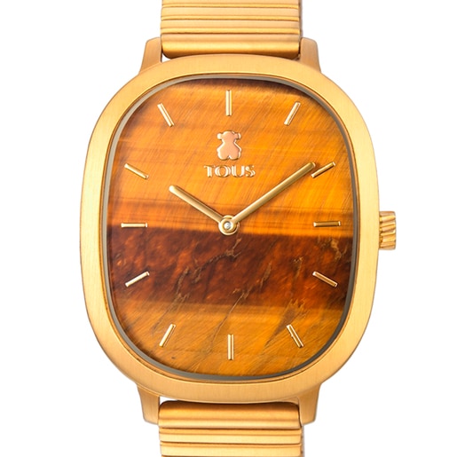 ساعة Heritage Gems من الصُلب المطلي بالأيونات الذهبية بقرص على شكل عين النمر