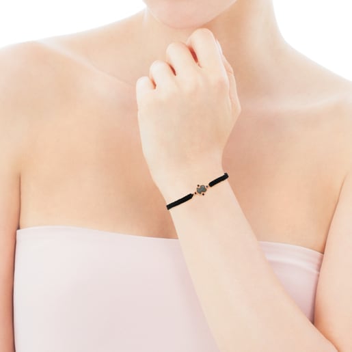 Rose Vermeil Silver Color Power Bracelet with black Cord and Gemstones