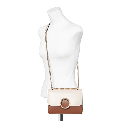 Small beige and brown Audree crossbody bag