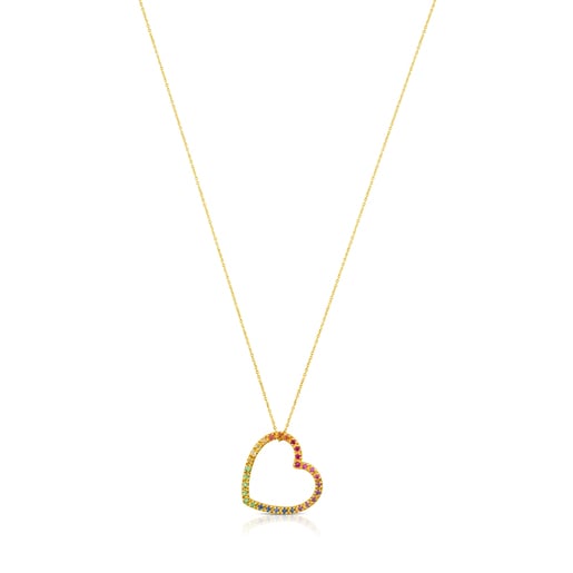 Gold Icon Necklace with multicolor Gemstones medium Heart motif