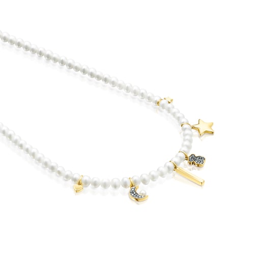 Nocturne Pearl Necklace with Silver Vermeil and Diamonds
