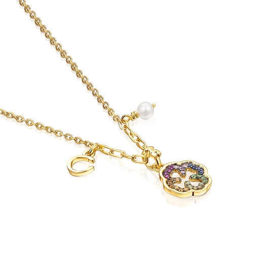 Silver Vermeil TOUS Good Vibes clover Necklace with Gemstones