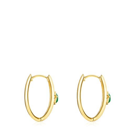 Icon Color large earrings in silver vermeil and malachite | TOUS