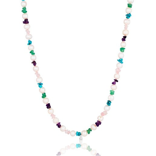 Silver TOUS Pearl Necklacewith Pearl and Gemstones