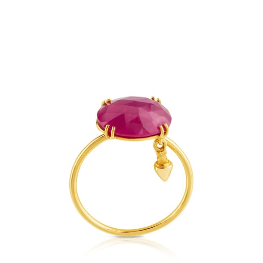 Gold Beethoven Ring with Ruby glass filled