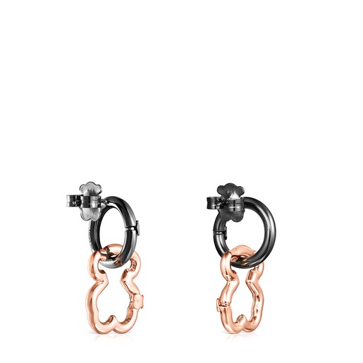 Orecchini Orsetto con placcatura in oro rosa 18 kt su argento e Hold in argento scuro