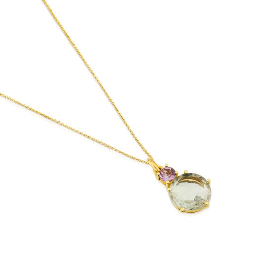Gold Ivette Necklace with Praseolite and Amethyst