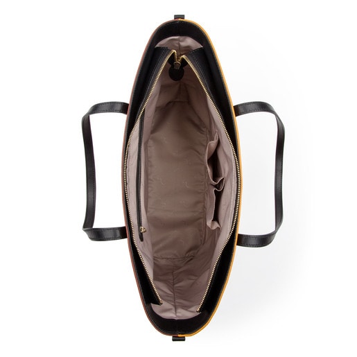 حقيبة أحمال Romance جلدية ذات لون خردلي-أسود