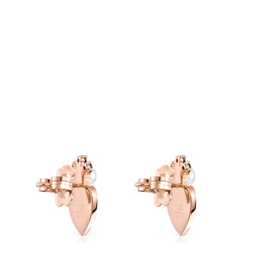 Σκουλαρίκια-καρδιά Real Sisy από ροζ Χρυσό Vermeil με Πολύτιμους Λίθους