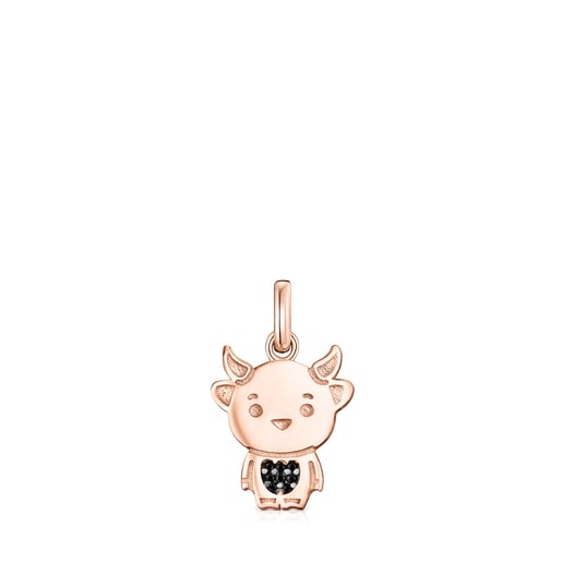 Chinese Horoscope Ox Pendant in Rose Silver Vermeil with Spinel