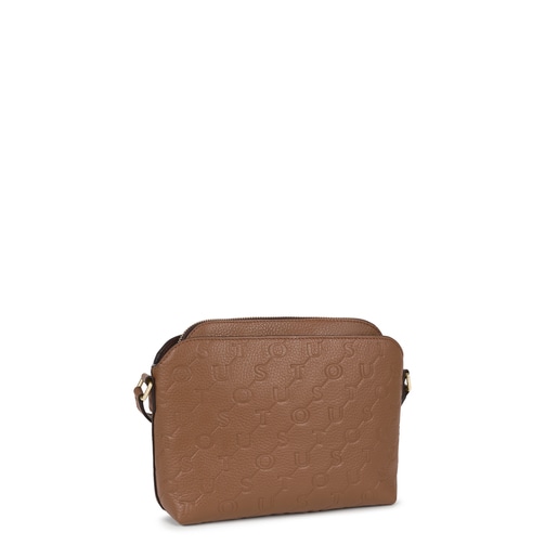 Bandolera T Script de piel en marrón