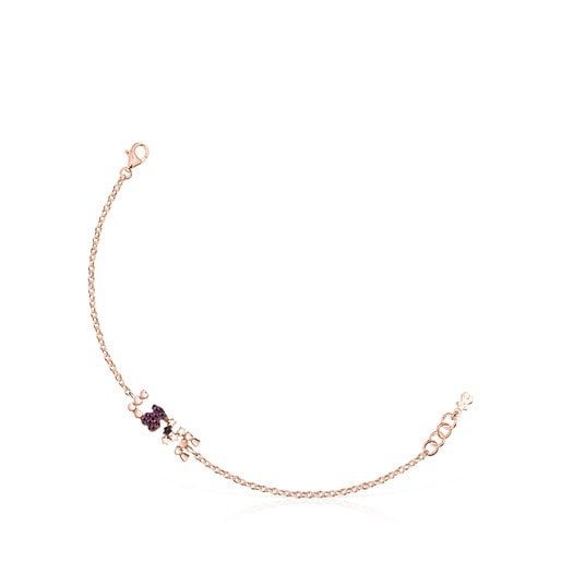 San Valentín love Bracelet in Rose Silver Vermeil with Ruby and Spinel