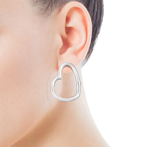 Boucles d’oreilles Hold cœur grandes en Argent