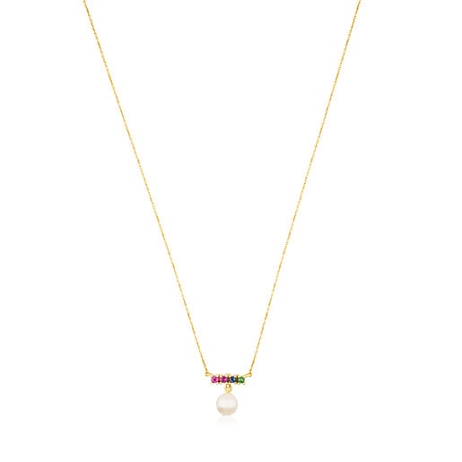 Gold Lio Necklace with Gems and Pearl
